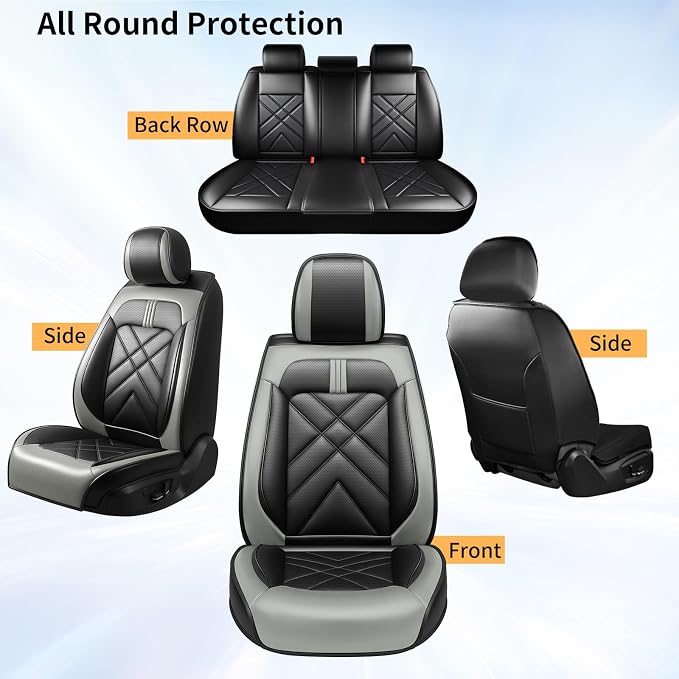 Car Seat Covers Fit for KIA Sorento 2008-2026, Premium Full Coverage Leather Automotive Seat Protectors, All Seasons Waterproof Breathable, Airbag Compatible, Full Set Seats, Black Gray - Image 8