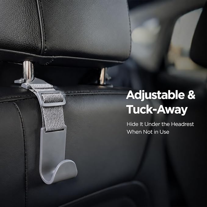 4 Pack Headrest Hooks for Car, Adjustable Purse Hook, 110 LBS Heavy Duty, Vehicle Seat Back Organizer for Purses, Bags, Handbags, Easy Install ﻿(Gray) - Image 7