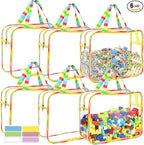 6 Packs Large Toy Storage Bags with Labels, Reusable Clear PVC Board Game Storage, Travel Waterproof Organizer Bags with Zipper Large Capacity (Gradient Color) by OPELETNNT