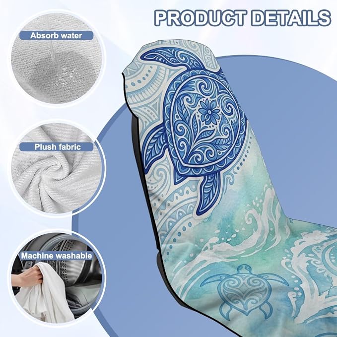 Sea Turtle Car Seat Towel Cover After Gym Quick-Dry & Absorbent Car Seat Hoodie Towel Polynesian Style Sports Towel for Gym Workout, Running, Swimming, Beach and Hiking - Image 6