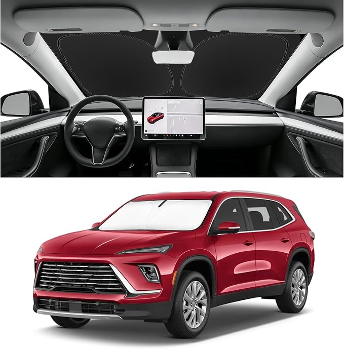 Custom Fit Windshield Sun Shade for Buick Enclave 2018-2024 | Blocks UV Rays and Sun Heat, Helps Reduce Interior Temperature, Protects Dashboard from Fading, Folds Easily for Storage by SLOGENTO