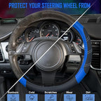 CAR PASS Line Rider Microfiber Leather Sporty Steering Wheel Cover Universal Fits for 95% Truck,SUV,Cars,14.5-15inch Anti-Slip Safety Comfortable Desgin (Black-Blue) - Image 4