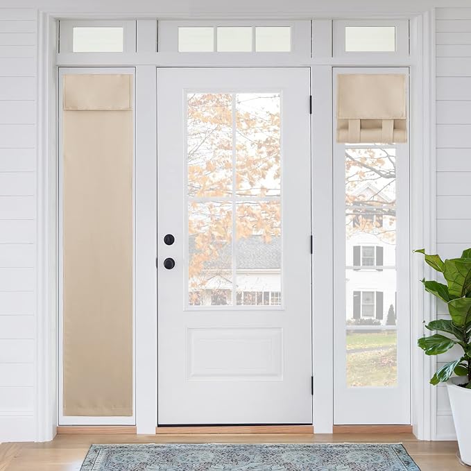 RYB HOME No Drill 12 inch Curtains for Sidelight French Door Curtain | Narrow Blackout Window Shade, Entry Glass Door Cover, Renter Friendly Blackout Curtains, W12 x L72, Biscotti Beige, 1 Panel by RYBHOME