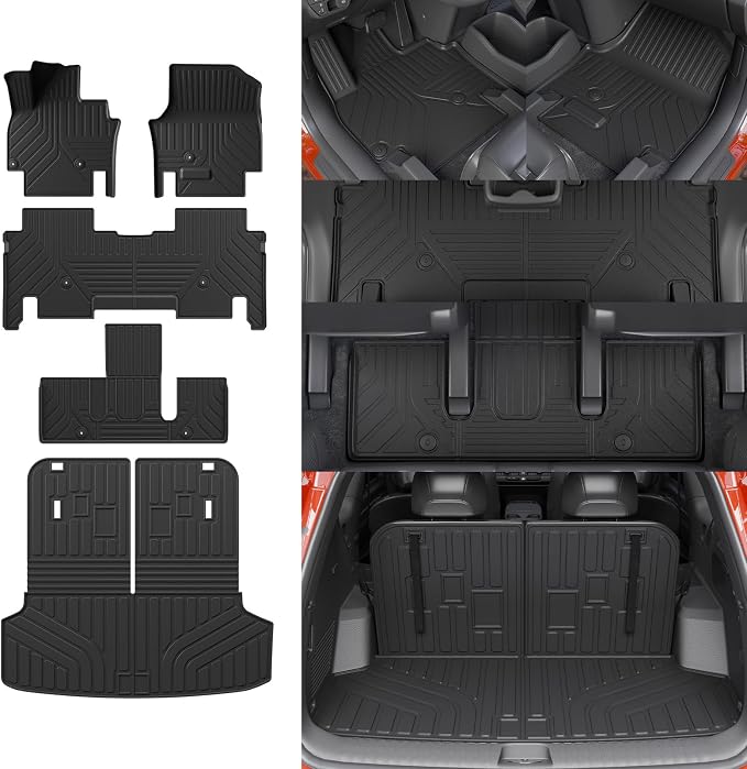 Floor Mats for 2024 2025 2026 Kia EV9 6&7 Seats | Cargo Liner Cargo Mat Trunk Mat Trunk Liner TPE Back Seat Cover Protector All Weather EV9 Accessories by Thinzyou