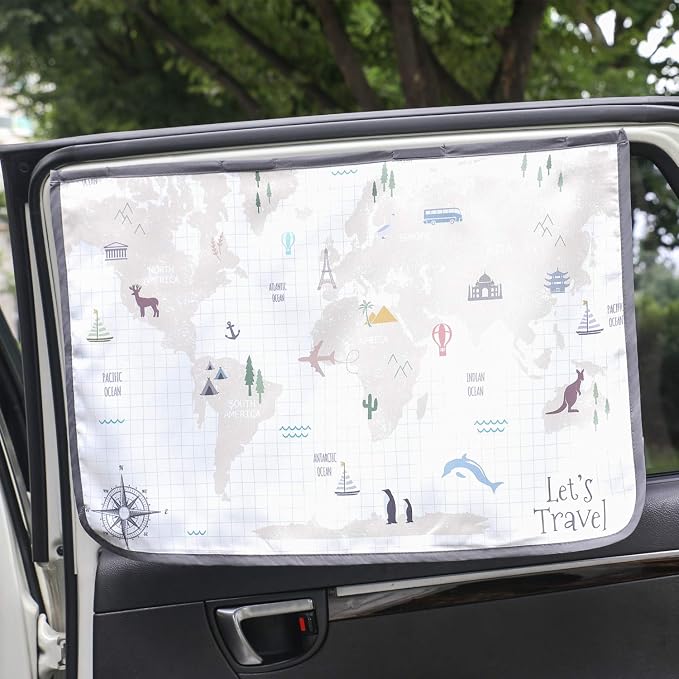Magnetic Car Sun Shade Curtain for Side Window – Sun Blocker and UV Protector for Baby, Kids, and Pets – Universal Fit with Built-in Magnets for Steel-Framed Door (WorldTravel) by Unknown