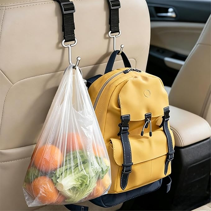 Purse Hook for Car, Adjustable Headrest Hooks, 2 Pack | 100 LBS Heavy Duty, Metal Construction, Includes Carabiner, Easy Install - Image 4