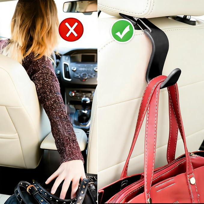4PCS Car Seat Headrest Hook, Multi-Purpose Seat Back Hanger Purse Bag Handbag Organizer, Auto Interior Backseat Storage Hook Holder for Coat Hat Grocery Umbrella, Universal Fit (Black) - Image 5