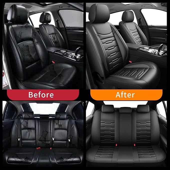 Fit Leaf Car Seat Covers for Nissan Leaf 2011-2024 2025 2026 - Upgraded Premium Waterproof & Breathable Leather, Airbag Compatible, All-Weather Seat Cushion Protector (Full Set, Black) - Image 4