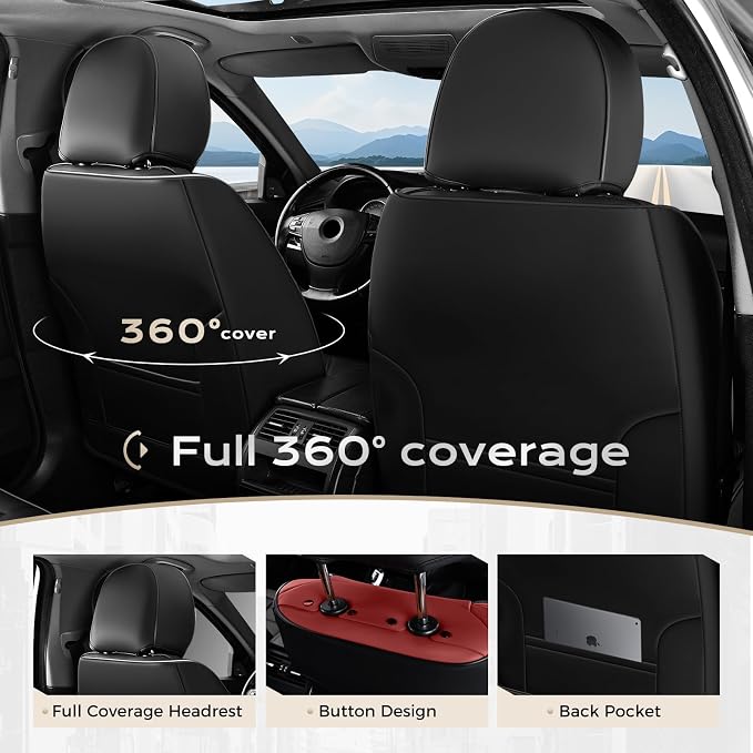 Coverado Car Seat Covers, Front Covers for Cars, Car Seat Cover Front Seats, Automotive Seat Cover, Waterproof, Leather Car Seat Cushion, Universal Interior Covers Seat Protectors for Most Cars - Image 4