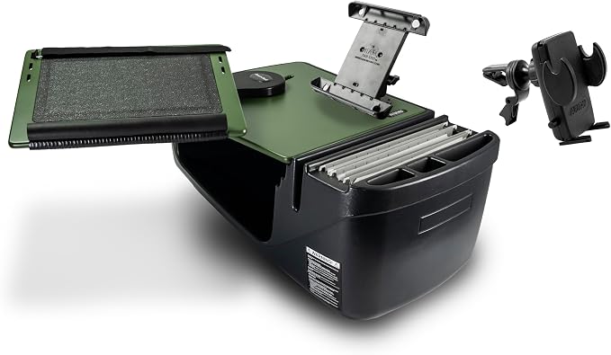AutoExec Reach Desk Front Seat Car Desk and Portable Workstation with Tablet Mount and Phone Vent Clip, Army Green by AutoExec