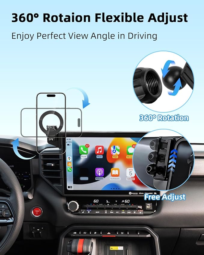 PZK Car Phone Mount for Toyota Tundra 2022-2026/Sequoia 2023-2026 14-Inch | Magnetic Car Phone Holder with Magsafe for Tundra/Sequoia Accessories 360° Rotation Hands Free Cradles Not Block Vent - Image 3