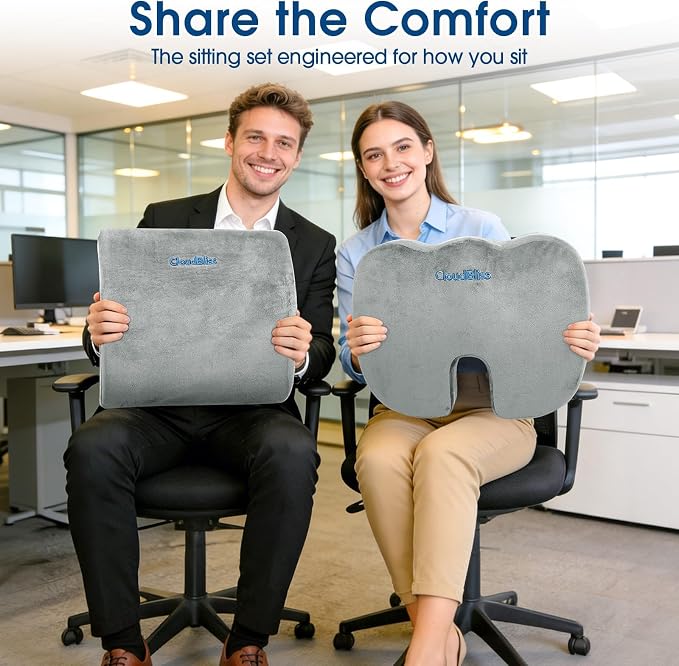 CloudBliss Lumbar Support Pillow & Seat Cushion Set for Office Chair,Desk Chair,Wheelchair & Car–Memory Foam Back Support, Ergonomic Chair Cushions, Sciatica Pain Relief,Home Essentials(Light Grey,XL) - Image 9