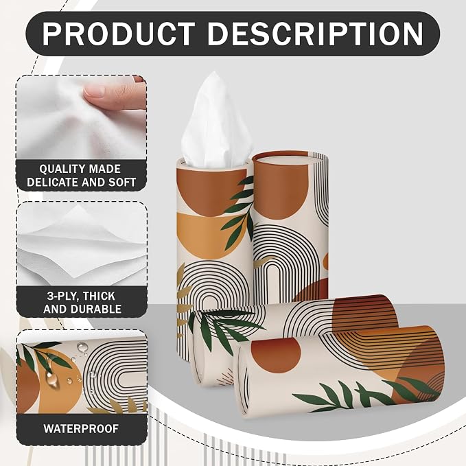 Arttown Car Tissue Holder for Cup Holder Facial Tissues 12 Pack Boho Modern | Bulk 3-Ply,Refillable Marble Print Cylinder Tissue Boxes,Fit Car Home Office School (600 Sheets Total,50 Sheets Each) - Image 6