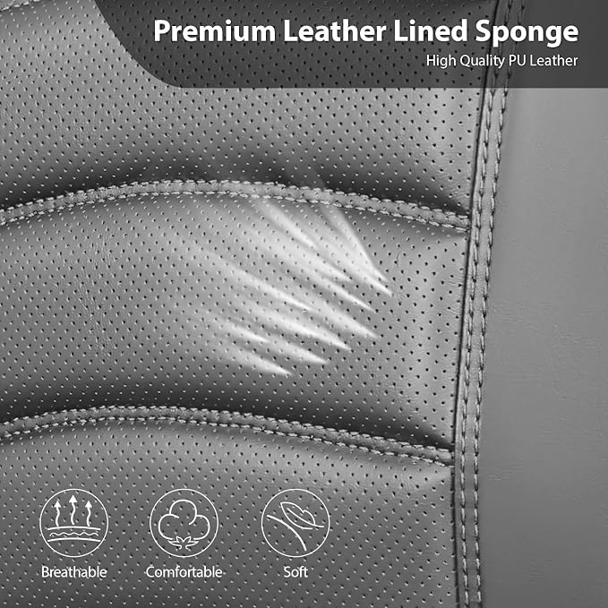 CAR PASS 3D Foam PU Leather Car Seat Covers, Universal Seat Covers Full Sets for Trucks SUV Sedan Automotive Seat Covers Armrest Airbag Compatible Waterproof Comfortable Faux Nappa Leather All Gray - Image 8