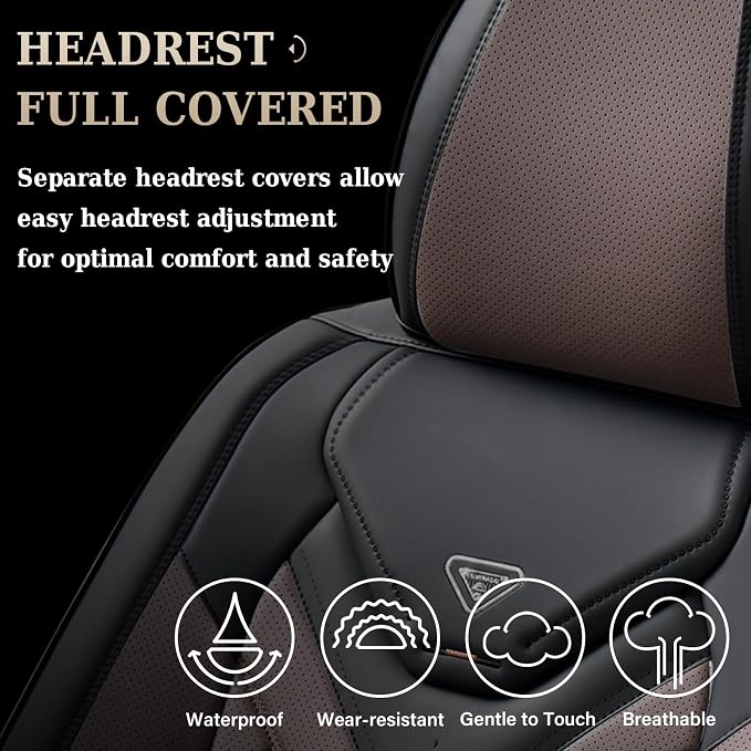 Coverado Seat Covers, Car Seat Covers Front Seats, Leather Seat Covers for Cars, Automotive Seat Covers Car Seat Protector Car Seat Cushion Universal Fit for Most Sedan SUV Pick-up Truck(Black&Coffee) - Image 5