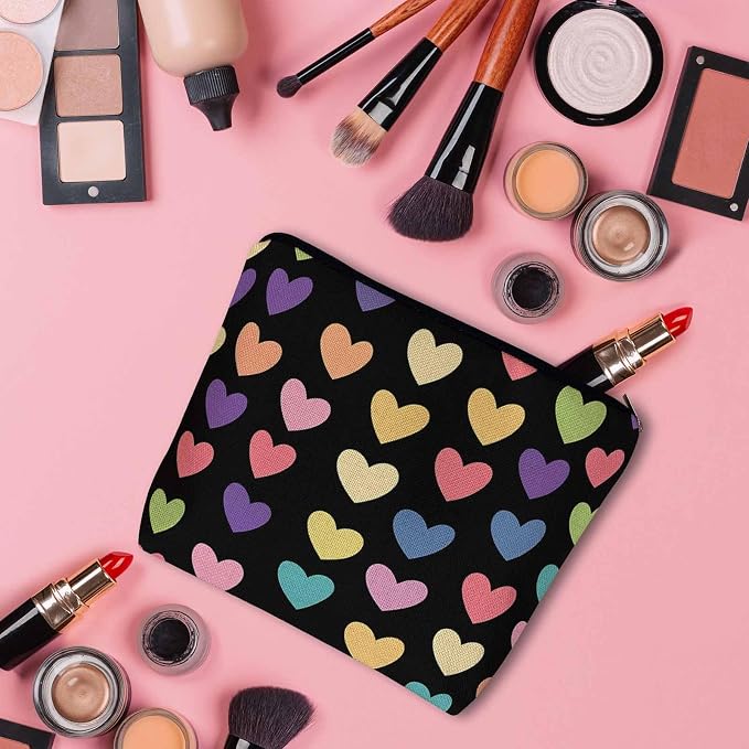 Makeup Bag Heart Makeup Bags For Purse Pouch, Colorful Love Hearts Travel Toiletry Bag Cosmetic Bag Makeup Bags Flax Makeup Organizer Bag Pencil Pouch For Man Woman - Image 3