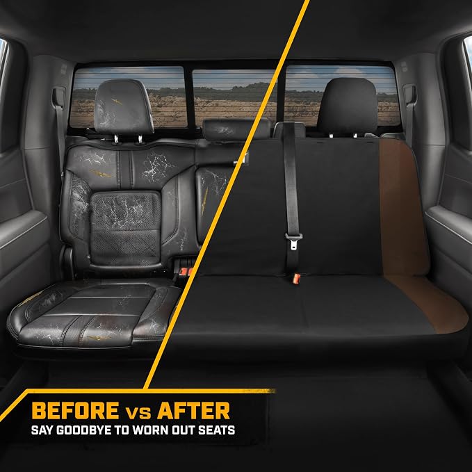CAT Flexfit Brown Rear Seat Cover for Cars, SUVs & Mid-Size Pickup Trucks - Durable 60/40 Split Rear Bench Seat Protector, Back Seat Cover, Interior Auto Accessory, Not for Full-Size Pickup Trucks - Image 5