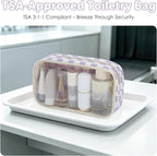 Fammart Clear Travel Makeup Bag for Women, TSA Approved Checkered Cosmetic Bag Make Up Car Organizer Case with Zipper, Large Waterproof Pouch Purse Toiletry Bag for Skincare, Brushes Travel Essentials - Image 2