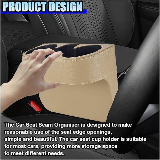ZIMISI Car Cup Holder, Leather Front Console Gap Filler Organizer (Beige) | Car Seat Gap Filler Storage Box, Multifunctional Car Cup Drink Holder, Coin Bucket, Cell Mobile Phone Holder - Image 3