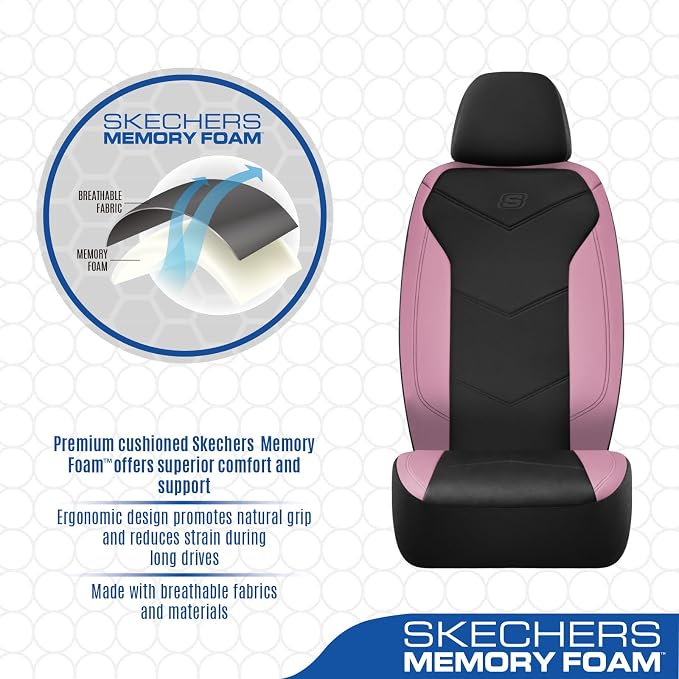 Skechers Memory Foam Seat Covers,Leather Car Seat Covers, Ultimate Comfort & Support Seat Covers Full Sets Airbag Compatible, Automotive Universal Fit Most for SUVs, Vans, Sedans, Cars, Trucks,Pink - Image 4
