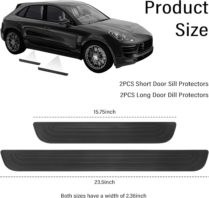 4PCS Car Door Sill Protector,Anti-Scratch Rubber Car Door Protector Edge Guards for Door Steps,Universal Waterproof Door Threshold Strips Exterior Accessories for Car Truck SUV (Black, Width 2.36") - Image 2