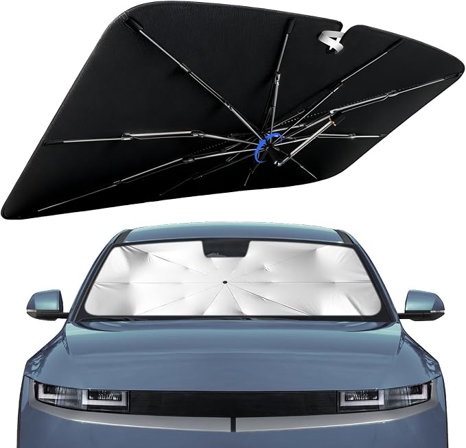 Windshield Sun Shade for Hyundai IONIQ 5 2022-2026 with 360° Rotating Shaft | Custom Fit Umbrella Sunshade for UV Blocking, Interior Heat Protection, Easy Storage, UPF 50+ Cool Windshield Cover by Lonyaqui