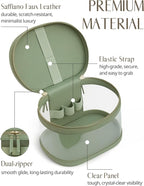 Travel Makeup Case Clear Vanity Bag with Brush Holder, Compact Leather Train Case Sage Green Make Up Bag Storage Organizer Luxury Cosmetic Case Travel Essentials Cute Portable with Handle - Image 5