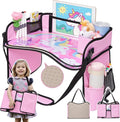 Kids Travel Tray for Car, Girl's Safety Seat Table | Weight-Relief Strap, Non-Skid Silicone Base, Waterproof Dining/Craft Mat, Carseat/Airplane Lap Desk by OUOZZZ