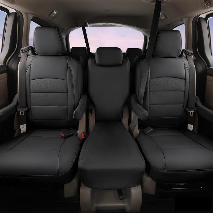 Full Set Car Seat Covers for Honda Odyssey 2018-2026,8-Seater,Faux Leather | for EX,EX-L,Elite,Touring,Sport,2nd Row 40/20/40 Split Seat,Luxury Waterproof Seat Protector,Fit Like A Glove(Black) - Image 2