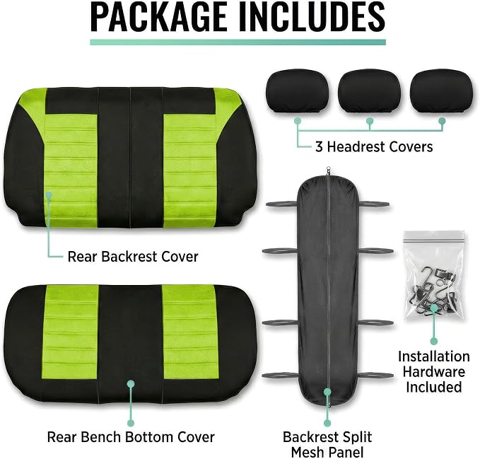 FH Group Automotive Car Seat Covers Rear Set Premium 3D Air Mesh Seat Covers, Airbag Compatible and Split Bench Cover Universal Fit Interior Accessories for Cars Trucks and SUVs - Green - Image 5
