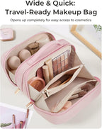 BAGSMART Travel Makeup Bag, Make Up Bag with Multiple Compartments for Organizer, Compact & Durable Cosmetic Organizer for Women for Travel Accessories (Pink - Image 3