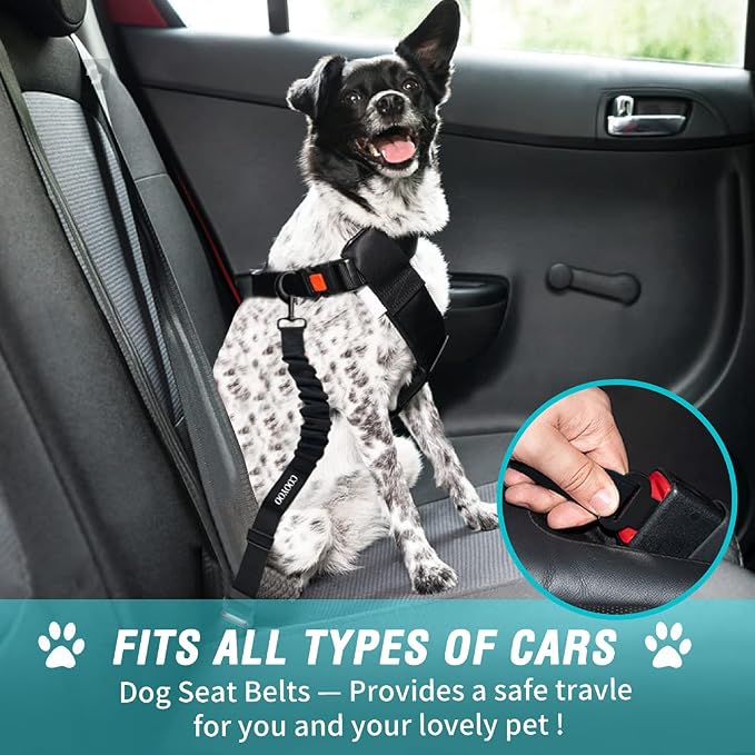 COOYOO Dog Seat Belt,Retractable Dog Car Harness Seat Belt for Car Adjustable Nylon Pet Safety Seat Belts Heavy Duty & Elastic Bungee Buffer - Image 2