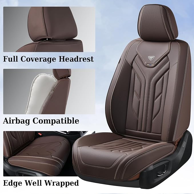 Coverado Front Seat Covers, Car Seat Covers Front Seats, Leather Seat Covers for Cars, Automotive Seat Covers Car Seat Protector Car Accessories Fit for Most Sedans SUV Pick-up Truck(Coffee) - Image 3