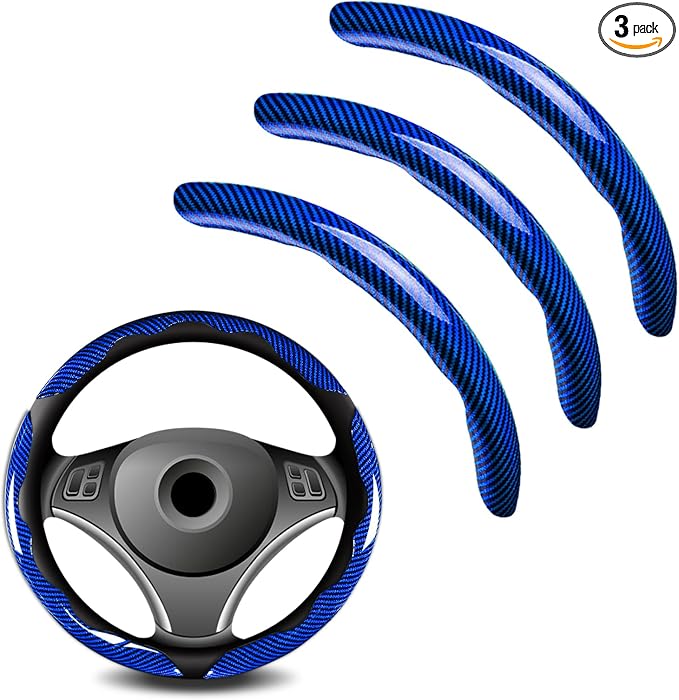 3pcs Universal Carbon Fiber Steering Wheel Cover - Anti-Slip & Segmented Design, Universal 99% Durable Steering Wheel Protector for Men and Women, Car Interior Accessory (Blue) by Unknown
