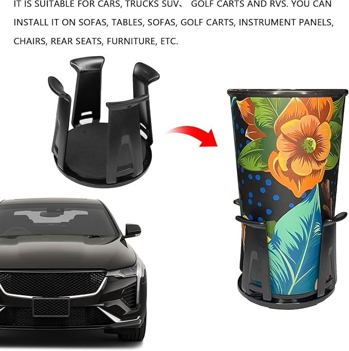 Car Cup Holder Expander, 2PCS Cup Holder Insert Adapter for Car, Adjustable Automotive Slim Can Cupholder Expander for Fixing Beverage Bottle Water Cups, Adhesive Energy Drink Storage Rack - Image 6