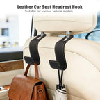 2-Pack Car Headrest Hooks, 1.1-Inch Wide Purse Hangers, Black | Microfiber leather hooks with built-in metal cores keep purses, groceries and backpacks organized and within reach - Image 2