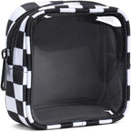 Clear Checkered Makeup Bag, Small Cosmetic Pouch with Zipper Mini Waterproof Makeup Purse Organizer Cute Cosmetic Bag Travel TSA Approved Toiletry Bag Car Organizer for Women Girls (Black) by FFpaw