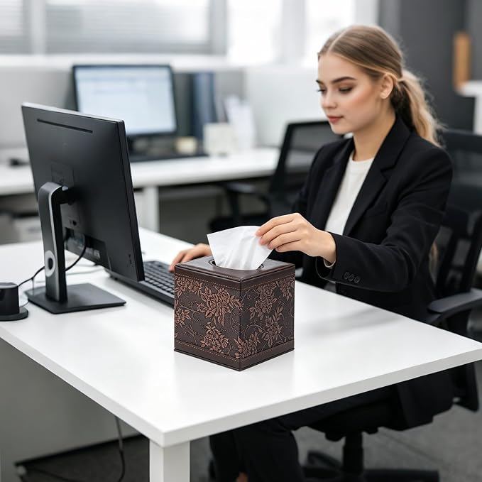 Tissue Box Cover Square,Modern Leather Tissue Box Holder for Napkin Facial Paper Organizer Bottom with Magnet Reinforcement for Home/Hotel/Restaurant/Office/car/Living Room(Retro) - Image 9
