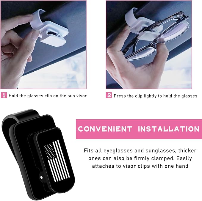 Ohleats Sunglasses Holder for Car Sun Visor, US Flag Metal Auto Eyeglass Hanger Clip, Multi-Function Ticket Card Clip Eyeglasses Mount, Truck Car Accessories for Men Women (Black) - Image 3