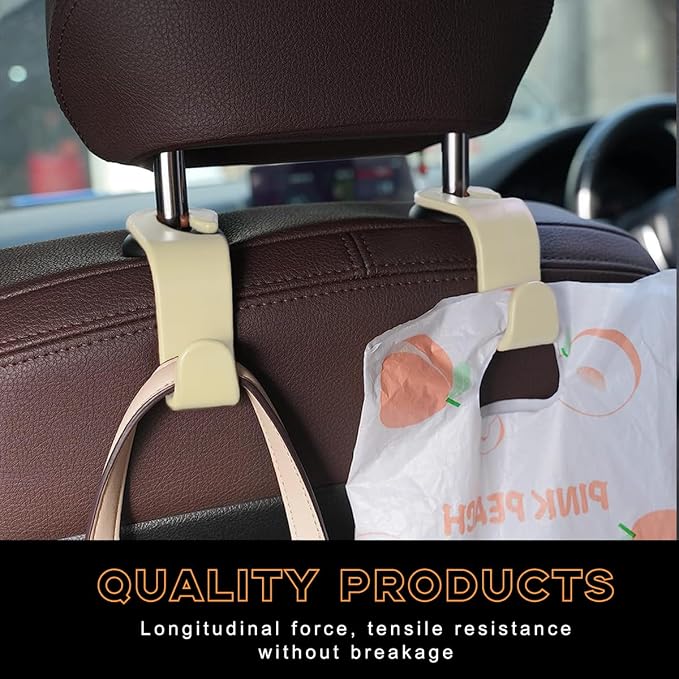 povtii 4PCS Car Seat Headrest Hook, Auto Back Seat Hanging Storage Organizer, Vehicle Seatback Hanger Holder for Purse Handbag Coat Umbrella, Universal Interior Car Accessories (Beige) - Image 5