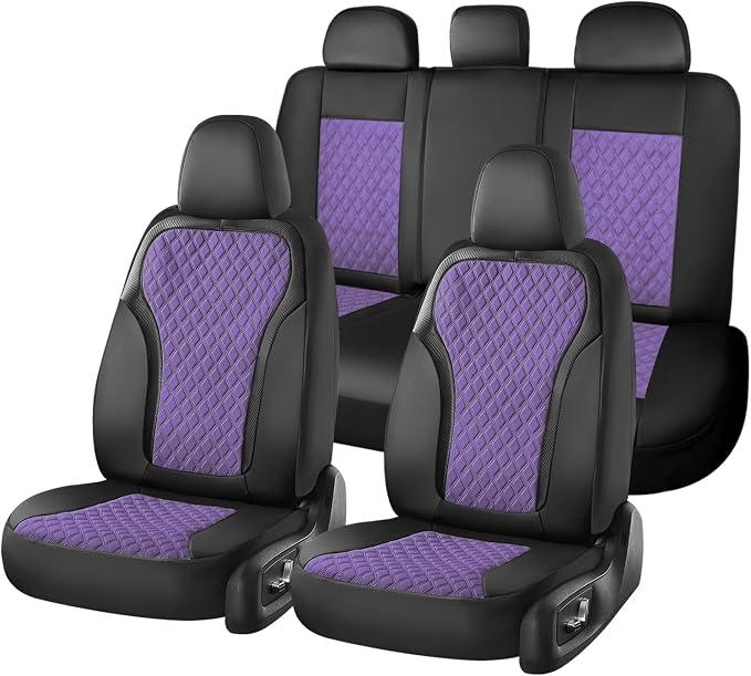 Coverado Car Seat Cover 5 Seats, Leather Seat Covers Full Set, Durable Waterproof Car Seat Protectors, Black and Purple Seat Cover, Spill-Proof Automotive Seat Covers Universal Fit for Most Cars by COVERADOAUTO