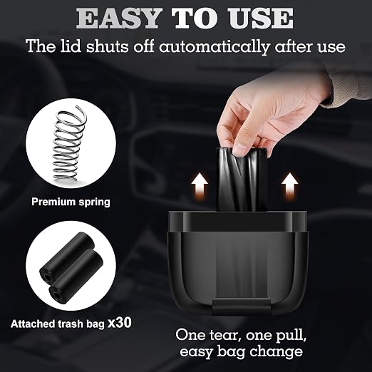 1 Pack Car Trash Can with Lid, Built-in Storage Garbage Bag, Silver | Leakproof Car Door Trash Can with Hook, 30pcs Trash Bags, Mini Automotive Garbage Bin for Vehicle, Office, Home - Image 4