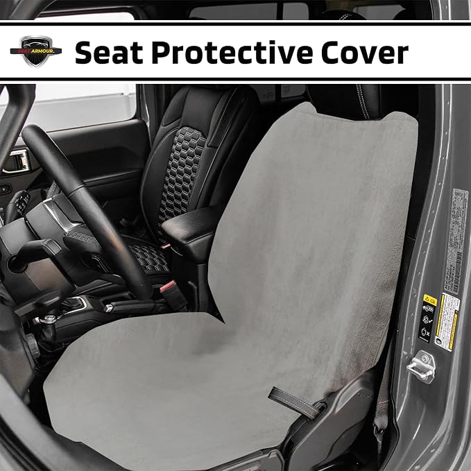 Seat Armour Gray Car Seat Towel Cover – Soft, Machine Washable & Absorbent Seat Protector – Quick Install, Multipurpose Vehicle Seat Cover for Workout, Beach, Travel – Universal Fit - Image 2
