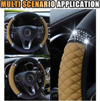 JOYCOURT 15 Inch Bling Soft Leather Car Steering Wheel Cover, Beige | Colorful Rhinestones Design, Auto Elastic Protector for Women Girls, Crystal Diamond Car Accessories for Most Cars, SUVs - Image 6