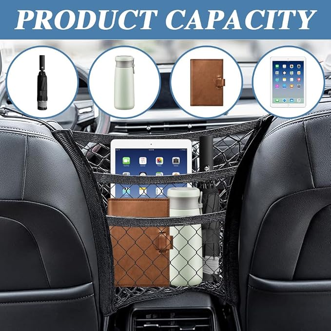 3-Layer Car Mesh Organizer, Seat Back Net Bag, Barrier of Backseat Pet Kids, Cargo Tissue Purse Holder, Driver Storage Netting Pouch - Image 5