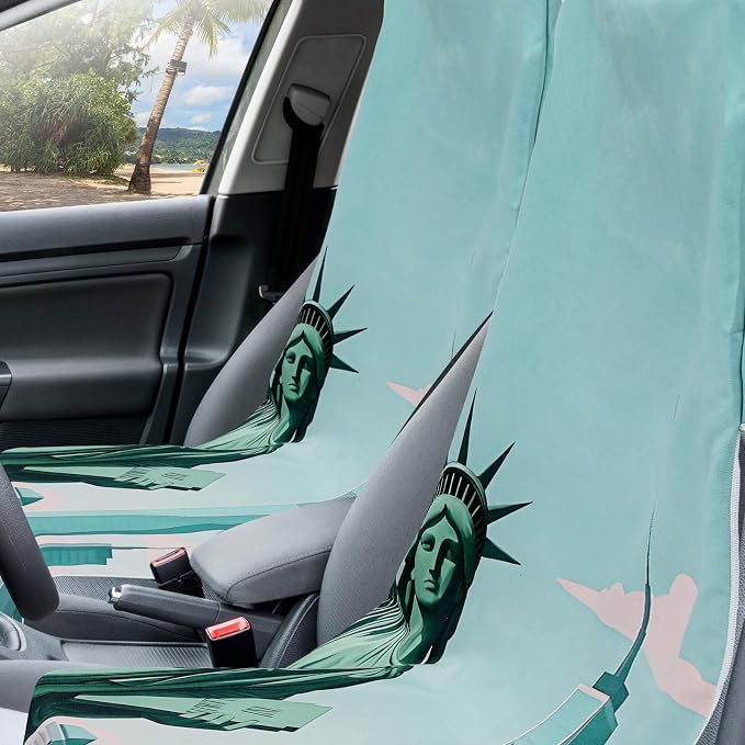 Hahafelt 2 Pack Car Seat Towel Covers with Storage Bag, 63 x 32 Inch Universal Non Slip Waterproof Sweat Protector for Car Truck, Gym Swimming Running, Machine Washable (Statue of Liberty) - Image 3
