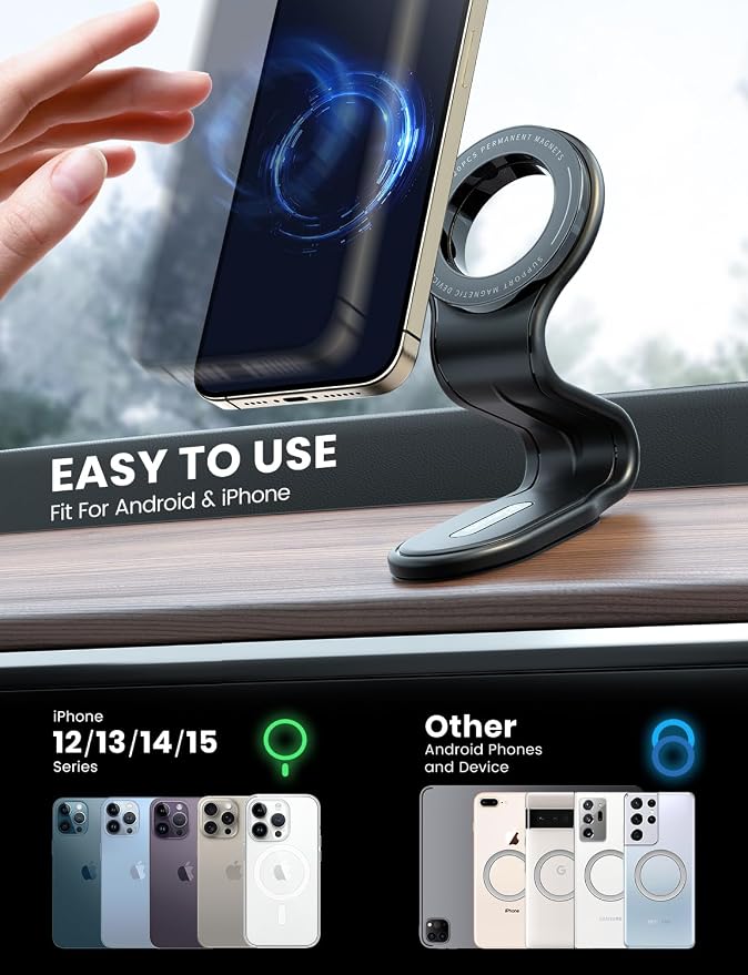 MagSafe Car Mount Detachable, Bendable Magnetic Phone Holder for Car | 8.5” Aluminum Arm, 20 Strong Magnets, 3M hook-and-loop, Dash, Fit iPhone 17 16 15 14 Pro Max Mini Mag Safe Accessories - Image 7