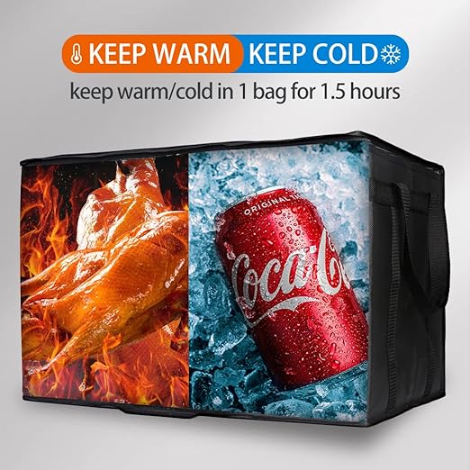 Bodaon 3-Pack Insulated Food Delivery Bag for Hot and Cold Meal, XXXL, Black, Grocery Tote Insulation Bag for Catering, Large Pizza Warmer - Image 4