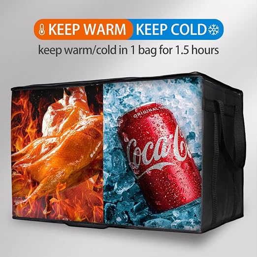 Bodaon Insulated Food Delivery Bag, XXXL Reusable Warming Bag, Black, 1Pk | Pizza Delivery Bags for Hot and Cold Food, Commercial, Large Capacity, Catering Cooler Bag for Rideshare, Warmers for Parties - Image 5