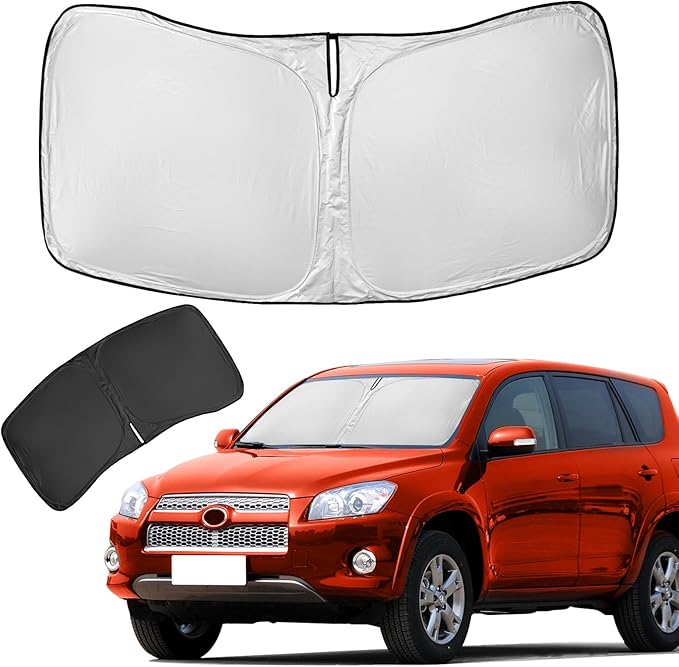 for Toyota RAV4 2013-2018 Sun Shade Windshield Shade Cover | 4 Layers Front Window Shade Custom Fit Rav 4 Sun Visor 240T Retractable SunShade Blocks UV Rays by ZOIBVCARSUNSHADE